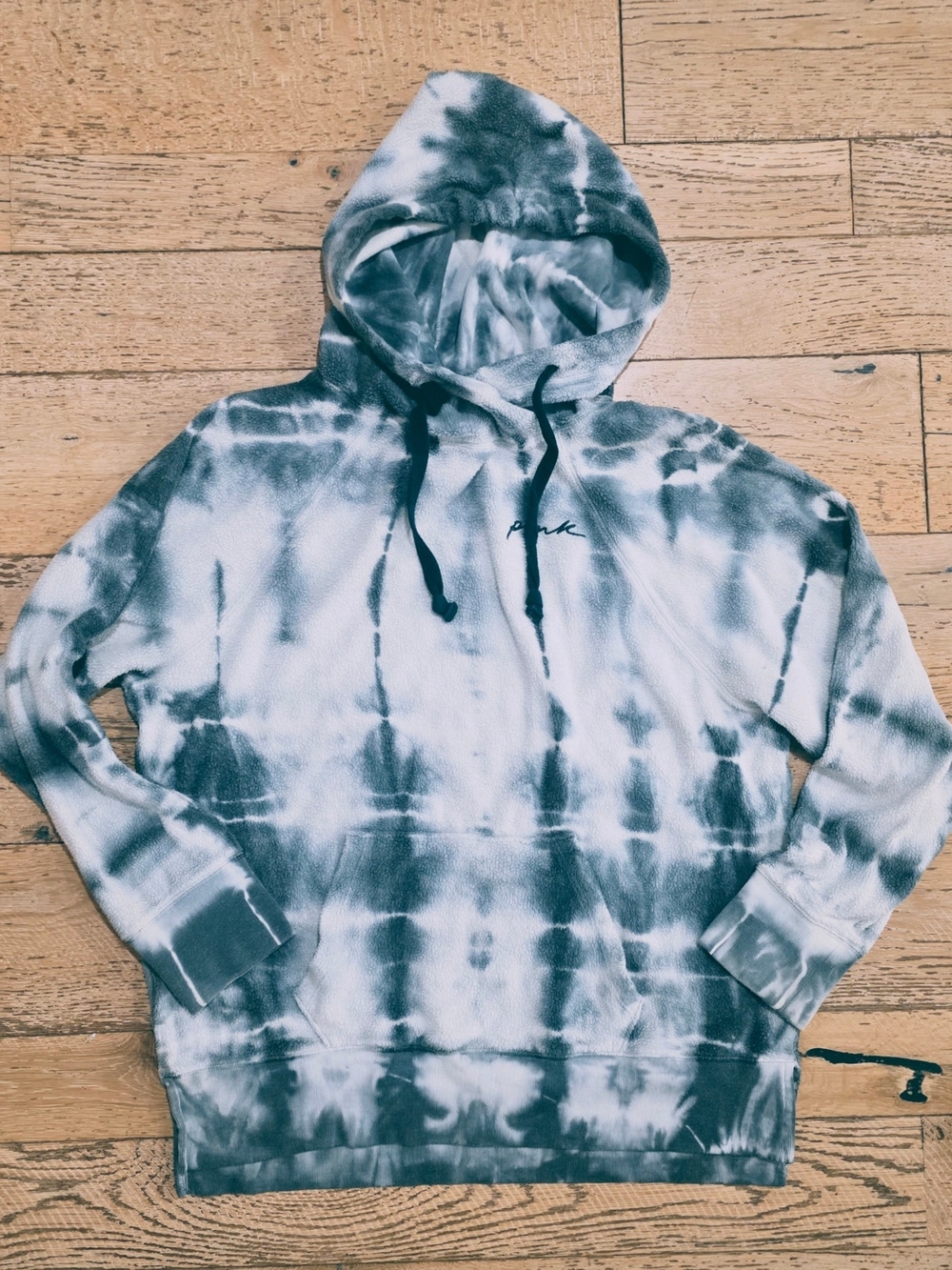 PINK Victoria's Secret Green Terry Tie-Dye Hooded Sweatshirt grunge cozy